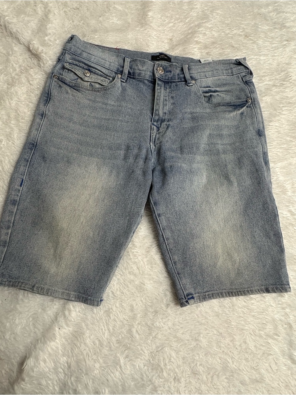 True Religion Ricky Relaxed Straight denim shorts in a light blue wash